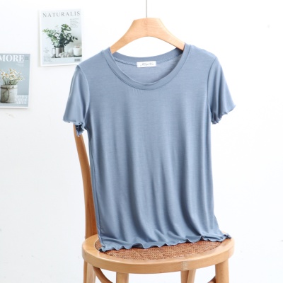 2025款百搭上衣圆领飞边木耳边短袖显瘦内搭通勤夏女T恤打底衫