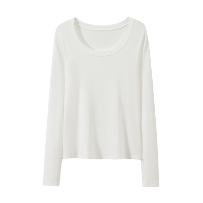 黑色打底衫女长袖2023早秋新款大圆领休闲t恤高级感螺纹上衣内搭