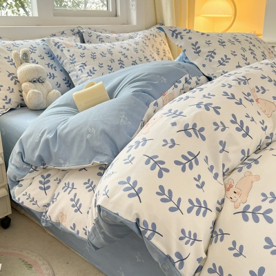 田园全棉ins床上四件套纯棉被套床单床笠 清新碎花床上用品三件套