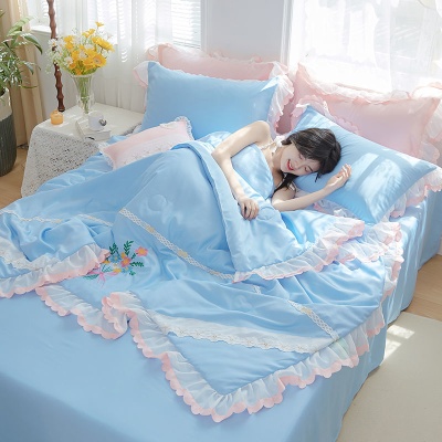 空调被夏凉被四件套冰丝夏季公主风可爱少女单双人真天水机洗透气