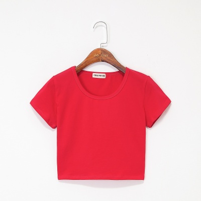 露脐短袖t恤女夏韩版紧修身漏肚脐打底衫泫雅风短款小衫高腰上衣