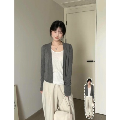 宽松针织防晒开衫女2025新款夏季吊带外搭薄款空调衫镂空薄纱外套