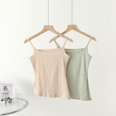 2025春夏竹节皱吊带质感清晰纯欲修身显瘦内搭