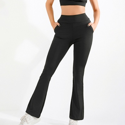 欧美跨境爆品口袋喇叭裤亚马逊temu高腰外穿鲨鱼裤瑜伽微喇休闲裤