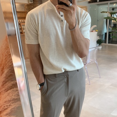 MYQ男装短袖T恤韩版潮流夏季薄款修身半袖上衣冰丝针织打底衫