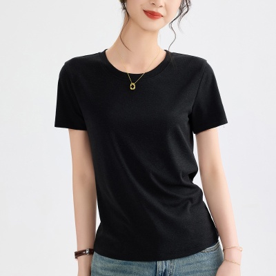 2025新款莱赛尔天丝亚麻面膜T恤女夏季短袖薄款打底衫宽松上衣服