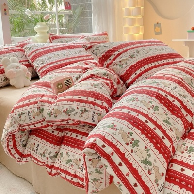 100%全棉床上用品四件套纯棉被套床单人三件套学生宿舍被单