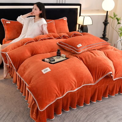 加厚冬季床上用品牛奶绒四件套保暖法莱绒床裙珊瑚绒被套礼品批发