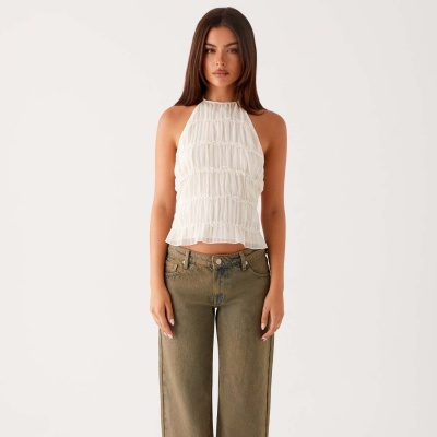 2025夏季纯色系脖蕾丝花边性感露背吊带上衣