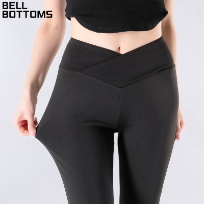 欧美跨境新款微喇裤女 提臀收腰宽松长裤V型腰交叉通勤休闲裤现货