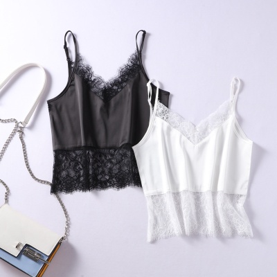 黑色睫毛蕾丝吊带背心女ins潮外穿美背打底衫上衣性感洋气露肚脐