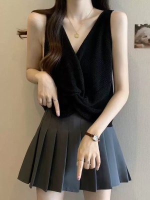 性感美背针织衫正反两穿吊带背心法式独特别致坎肩V领无袖上衣女