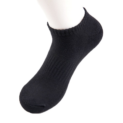 男士运动休闲袜透气毛巾底短袜户外毛圈袜吸汗纯色短筒黑色跑步袜