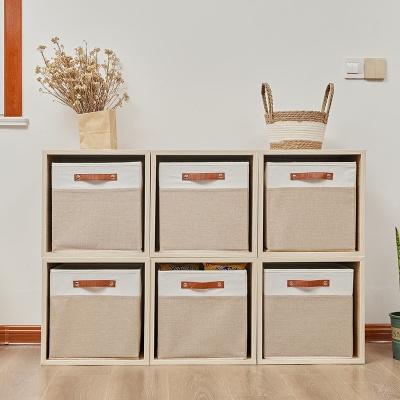 博颂杰亚麻布艺收纳筐桌面杂物零食遥控收纳箱家用可折叠收纳神器