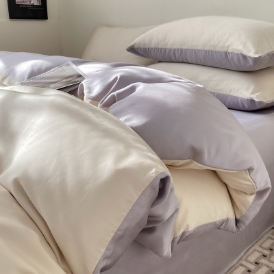 夏季轻奢纯色冰丝四件套a类凉感床单被套宿舍三件套床笠礼品代发4