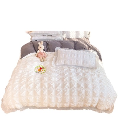 韩系ins风纯色水洗棉泡泡纱四件套少女心床单被套学生宿舍三件套