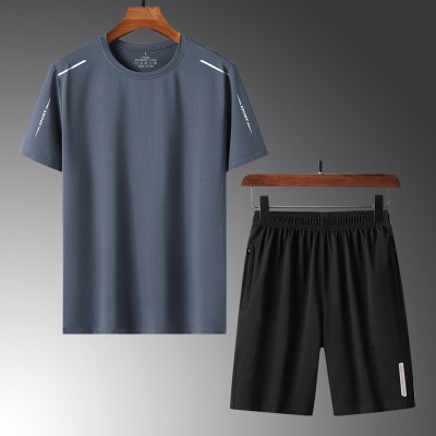 两件套夏季新款男士运动套装短袖短裤休闲套装男薄T恤圆领中青年