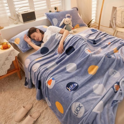 婷米娜毛毯加厚毯子盖毯卡通床单牛奶绒毯办公室午睡加绒舒柔绒毯
