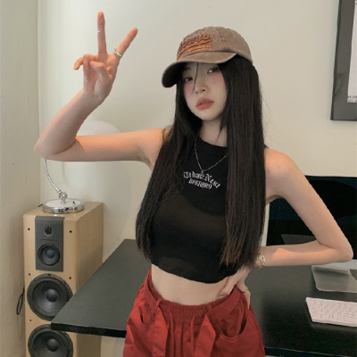 韩版甜辣妹无袖工字内搭小吊带背心女士新款削肩短款外穿别致上衣