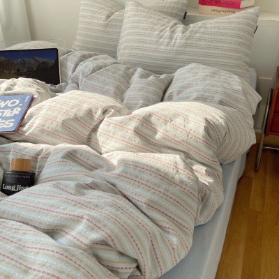 春秋条纹全棉四件套色织提花水洗纯棉被套床单宿舍三件套床上用品