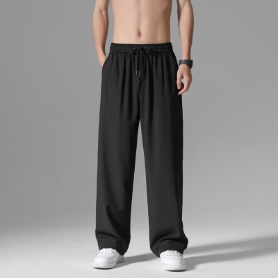 男士裤子夏季薄款潮流百搭宽松休闲长裤阔腿直筒垂感空调冰丝西裤