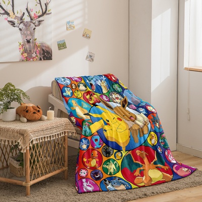 皮卡丘双面法兰绒单面 数码印花毛毯盖毯空调被一件代发来图制作