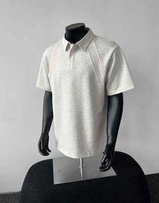 美式重磅空气层正肩结构拼接短袖男t恤polo衫boxy版型短袖t恤男