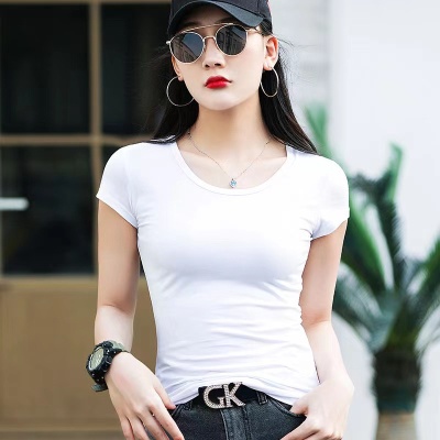 女式圆领打底衫春季新款包边休闲内搭上衣夏款纯色修身短袖t恤女
