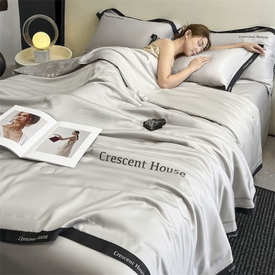 夏季水洗冰丝夏凉被床笠款四件套轻奢刺绣空调被可机洗被子三件套