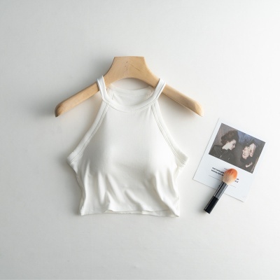 免穿文胸一体式露脐吊带内搭小背心女士带胸垫防走光打底内衣夏季