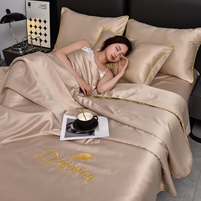 床单单件空调被子四季通用水洗冰丝夏凉被刺绣夏被四件套单人轻奢