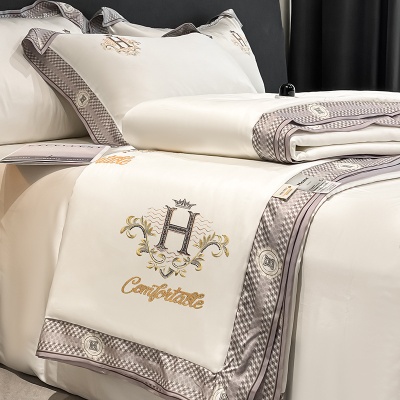 轻奢冰丝夏被四件套刺绣天丝空调夏凉可机洗夏季超轻薄被子