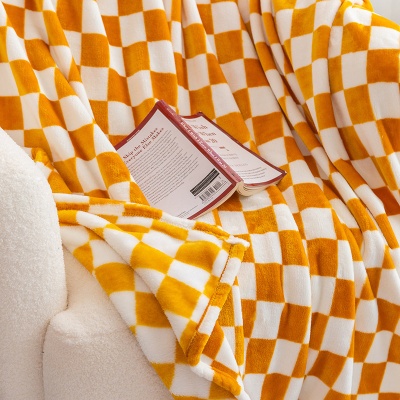 棋盘格毛毯法兰绒加厚金貂绒毯子空调毯午休膝盖毯圣诞礼品毯跨境