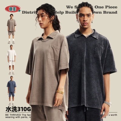 BE男装2025春夏水洗翻领短恤青少年宽松型度假风古巴领短恤t恤男