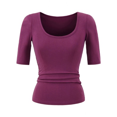 圆领中袖复古基础针织上衣女修身五分袖T恤U领天丝打底衫2025夏现