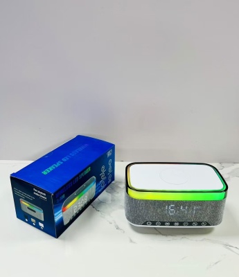 新款白噪音蓝牙音箱无线充电数字时钟闹钟三合一无线充氛围灯音响