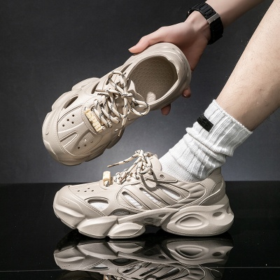 老爹洞洞鞋男夏季外穿厚底涉水漂流沙滩鞋轻便时尚系带运动凉鞋男