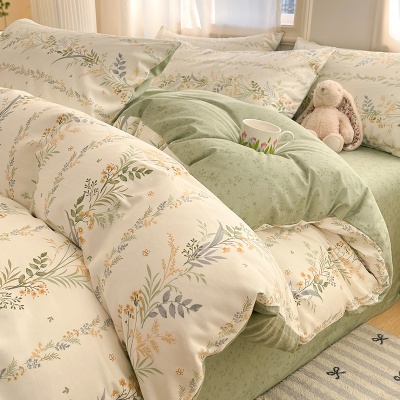 ins小碎花60全棉四件套纯棉学生宿舍三件套单人床单款被罩床笠款