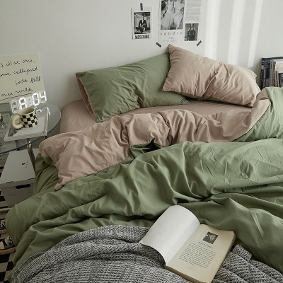 ins双拼水洗棉床上四件套单品床单被套200x230床笠学生宿舍三件套