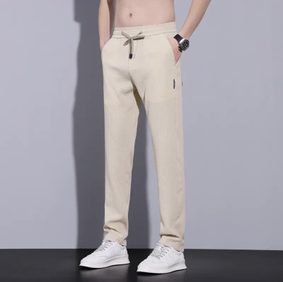 夏季薄款直筒休闲裤男士透气弹力百搭商务潮流显瘦冰丝裤子男款