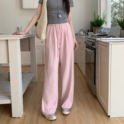 2025夏季新款醋酸绒慵懒风阔腿直筒高腰显瘦休闲拖地遛弯肌理裤女