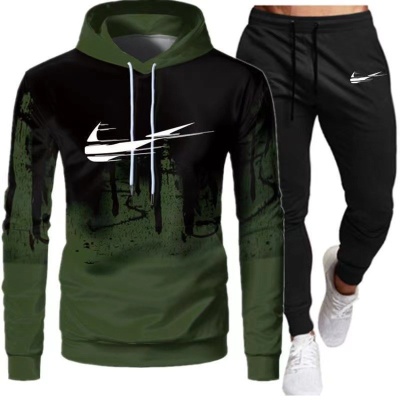 2024新款秋季长袖长裤外套潮流连帽运动休闲印花套装男厂家现货