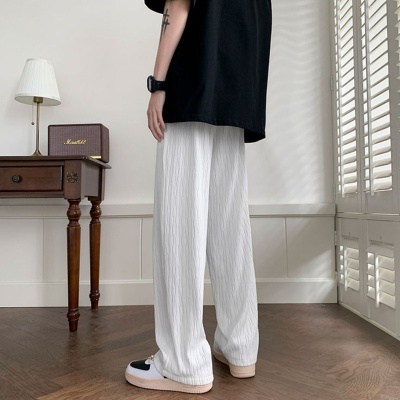 裤子男款夏季潮流宽松阔腿休闲长裤新款潮牌直筒裤纹理感痞帅