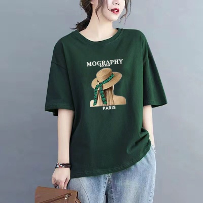 高档舒适女士t恤中长款短袖T恤100%纯棉夏季通勤百搭大码洋气上衣