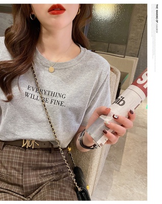 短袖T恤女装夏季2023年新款打底圆领上衣服印花宽松印花体恤T恤女