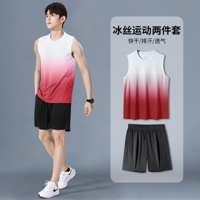 运动套装男速干衣冰丝背心短裤跑步夏季训练健身球服外贸跨境批发