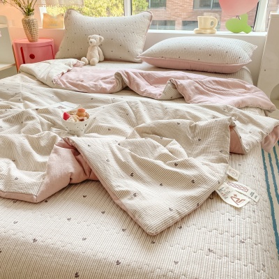 新款抗菌超柔云感双层纱印花床盖夏被四件套家用夏凉被舒爽空调被