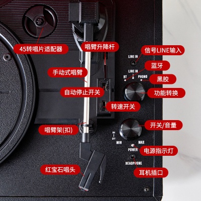 新款皮箱黑胶唱片机便携式手提木质复古留声机时尚家用电唱机音箱