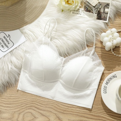 蕾丝小胸美背内衣一体吊带女士春夏短款小胸聚拢内衣胸垫打底背心