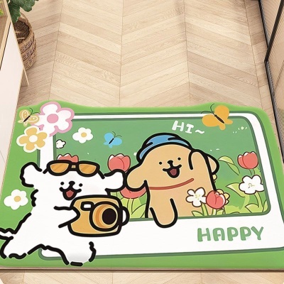 线条小狗入户地垫客厅玄关厨房茶几旁脚垫防滑水晶绒防尘可裁地毯